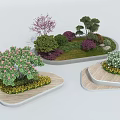 Arbor Centered Landscape Design With Shrubs Flowers And Wooden Platforms In Multiple Garden Areas