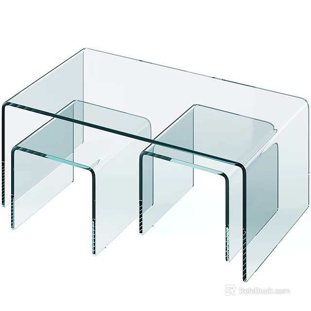 Sleek Transparent Glass Dressing Table with Contemporary Minimalist Multi Layered Design 3d model 