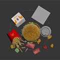 McDonald's Fast Food Assortment with Hamburger French Fries Chicken Nuggets Drink and Sauce Packets