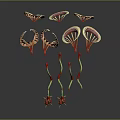 Unique Plant Structures Featuring Red Petals And Green Stems In Different Forms