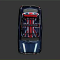 Vintage Blue Car With Roof Rack Red Luggage White Stripes And Round Headlights