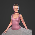 Woman in Pink Ballet Tutu Standing Gracefully Against Dark Background with Pointe Shoes