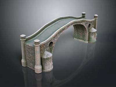 Detailed Stone Arch Bridge Model With Ornate Pillars And Curved Railings 3d model