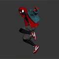 Game Movie Character In Red Hoodie Green Jacket Gray Shorts Dancing Pose With Red White Shoes
