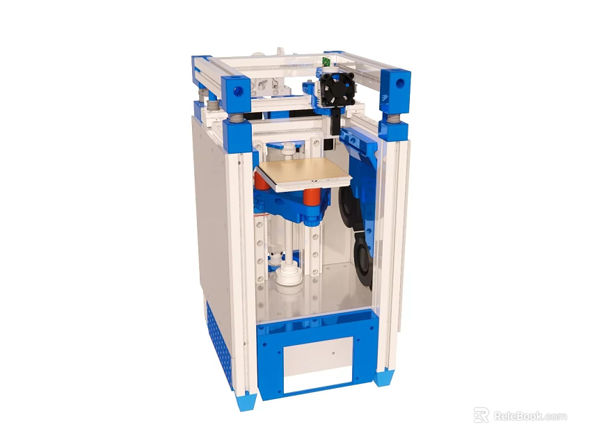 Industrial 3D Printer Blue And White Frame Structure With Mechanical Arm And Printing Platform 3d model 