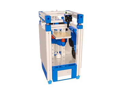 Industrial 3D Printer Blue And White Frame Structure With Mechanical Arm And Printing Platform 3d model