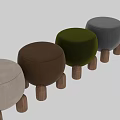 Round Upholstered Stool With Beige Fabric Seat And Walnut Wooden Legs