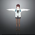 3D Human Character Model With Red Hair White Jacket Black Shorts And Brown Sandals