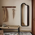 Entryway Decorative Arched Mirror With Coat Rack Bench Umbrella And Door 3d model