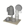 Stainless Steel Kitchenware Collection With Kettle Tray Glass Cups And Measuring Tools
