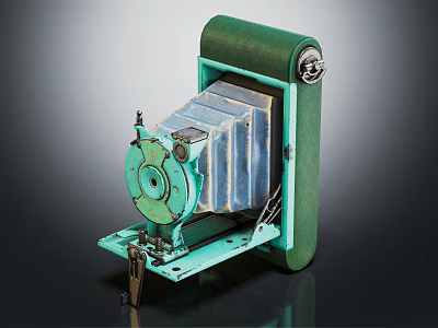 Vintage Digital Camera With Green Casing Folding Structure And Metal Components Classic Design 3d model