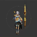 3D Render Fantasy Character With Purple Hair And Flaming Bow In Ornate Costume Back View