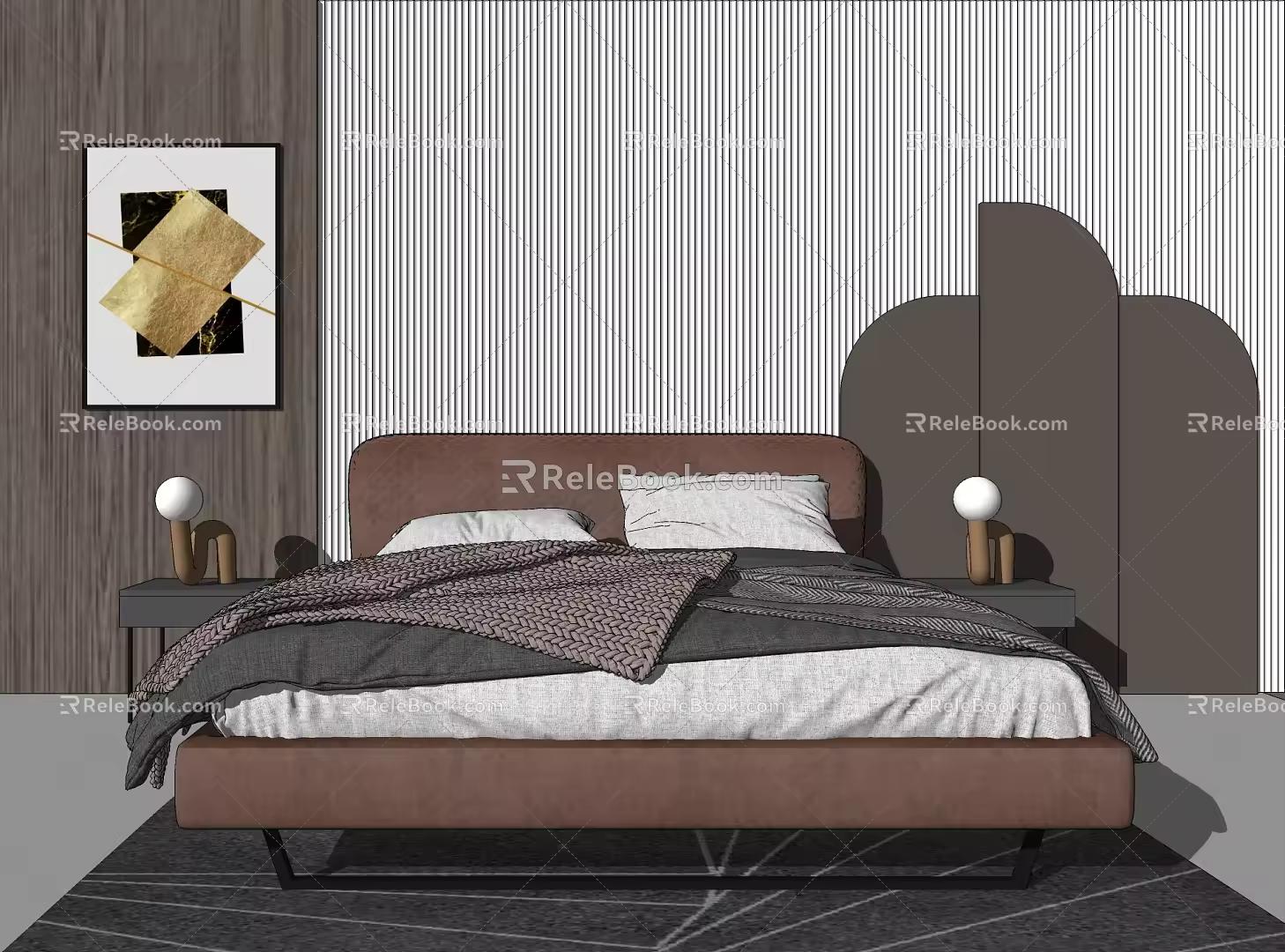 Modern background double bed double bed bedside table combination 3d model