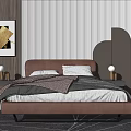 Modern background double bed double bed bedside table combination 3d model