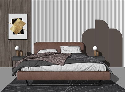 Modern background double bed double bedside table combination 3d model