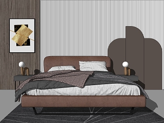 Modern background double bed double bedside table combination 3d model