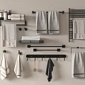 Bathroom Towels in Gray White Black with Various Racks Bars and Storage Shelves