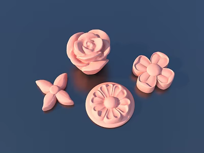 Detailed Pink Floral Sculptures with Rose and Petal Designs on Blue Background 3d model