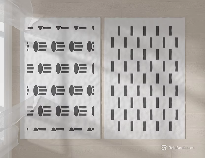 Two Contemporary Square Rugs Featuring Geometric Circular Patterns And Vertical Striped Designs 3d model 