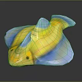 Vibrant Yellow And Blue Aquatic Stingray With Horn Like Structures And Flat Body