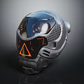 Sci Fi Helmet With Transparent Visor And Orange Geometric Patterns Grey Body Grid Texture Mechanical Components 3d model