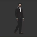 A Man in Dark Suit with White Shirt Brown Shoes Standing in Minimalist Gray Background