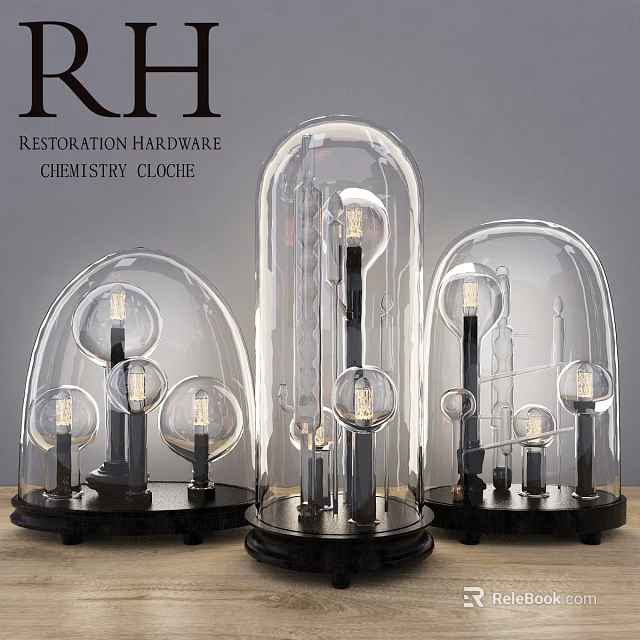 Restoration Hardware Table Lamp Featuring Chemistry Cloche Glass Dome And Vintage Bulb 3d model 