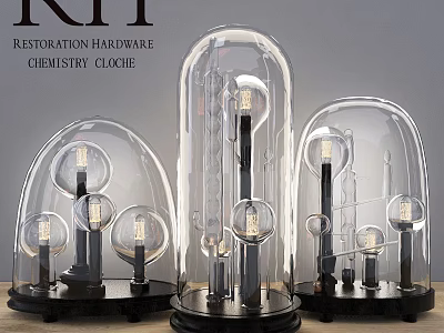 Restoration Hardware Table Lamp Featuring Chemistry Cloche Glass Dome And Vintage Bulb 3d model