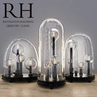 Restoration Hardware Table Lamp Featuring Chemistry Cloche Glass Dome And Vintage Bulb 3d model