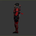 Futuristic Armored Character With Red Black Armor And Twin Swords On Back