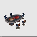 Casino Roulette Table Gaming Equipment With Wooden Metal Frame And Blue Seats