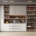 Sleek Wine Cabinet Design With Glass Doors LED Lighting And Decorative Wine Bottles