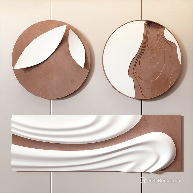 Modern Wall Decor With Circular And Rectangular Brown White Abstract Curved Wave Design 3d model