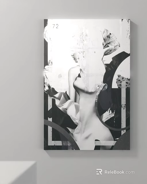 Abstract Black And White Artwork With Female Figure And Geometric Patterns 3d model 