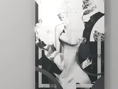 Abstract Black And White Artwork With Female Figure And Geometric Patterns 3d model