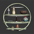 Stylish Circular Shelf With Three Tiers And Decorative Vases For Home