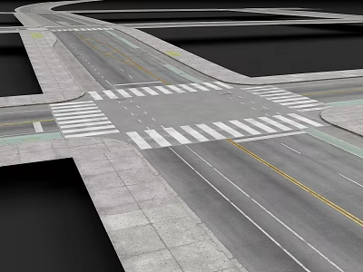 Modern Road Intersection Design With Zebra Crossing And Lane Markings 3d model