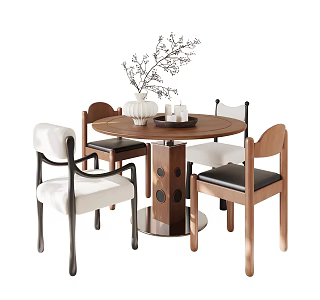 French Middle Dining Table and Chair 3d model