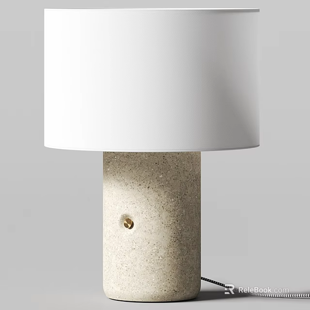 Modern Minimalist Table Lamp With White Lampshade And Concrete Base Design 3d model 