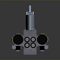 Multi tube Weapon System Featuring Yellow Cylindrical Structure And Blue Metal Parts