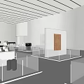 Modern Exhibition Hall Interior Featuring White Walls Ceiling Artworks Sculpture and Glass Railings