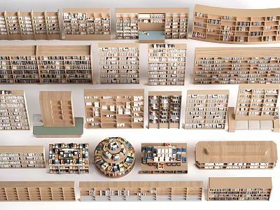 Various Style Wooden Bookcases With Multiple Shelves For Home Library Display Arrangement 3d model