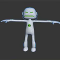 Game And Movie Character White Robot With Green Eyes Chest Symbol Arms Outstretched Dark Background