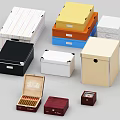 Decorative Ornament Set With Various Colored Wooden Striped Boxes Open Cigar Case And Small