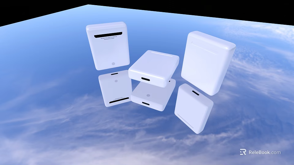 White Square Shaped Headphones And Speakers With Sleek Design In Sky Background 3d model 
