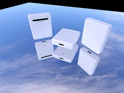 White Square Shaped Headphones And Speakers With Sleek Design In Sky Background 3d model