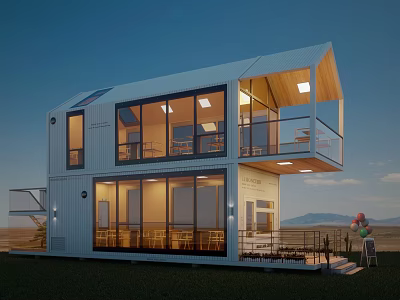 Modern Detached Villa with Large Glass Windows Two Story Balcony and Outdoor Lawn Area 3d model