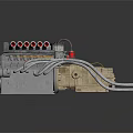 Detailed Industrial Engine Equipment Model Featuring Cylinders Cables Pipes And Yellow Components
