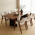 Modern Dining Table and Chairs Set with Wooden Top White Upholstered Seats and Vase Decoration