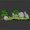Cartoon Scene With Green Trees Rocks Dirt Path Green Grass And Pink Flowers